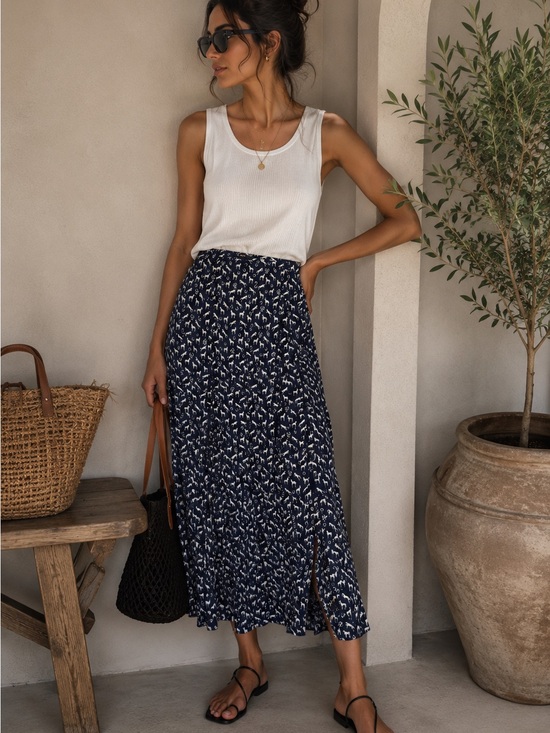 Maje Dresses & Skirts - Maje Navy Blue Horse Print Midi/Maxi Skirt